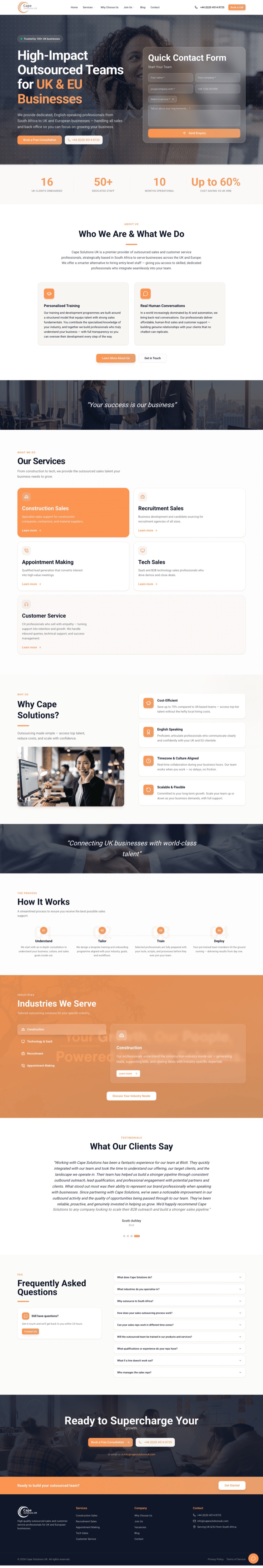 Cape Solutions UK — outsourced sales teams website built by VDEV